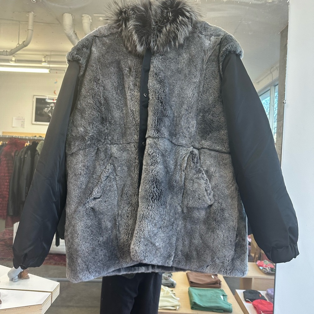 La bete fur trimmed bomber with coyote trim hood